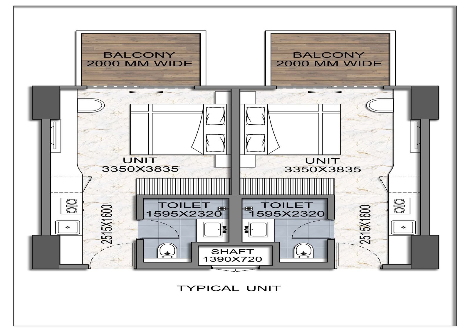 Centre Point Janakipuram typical hotel suite unit plan with balcony and toilet